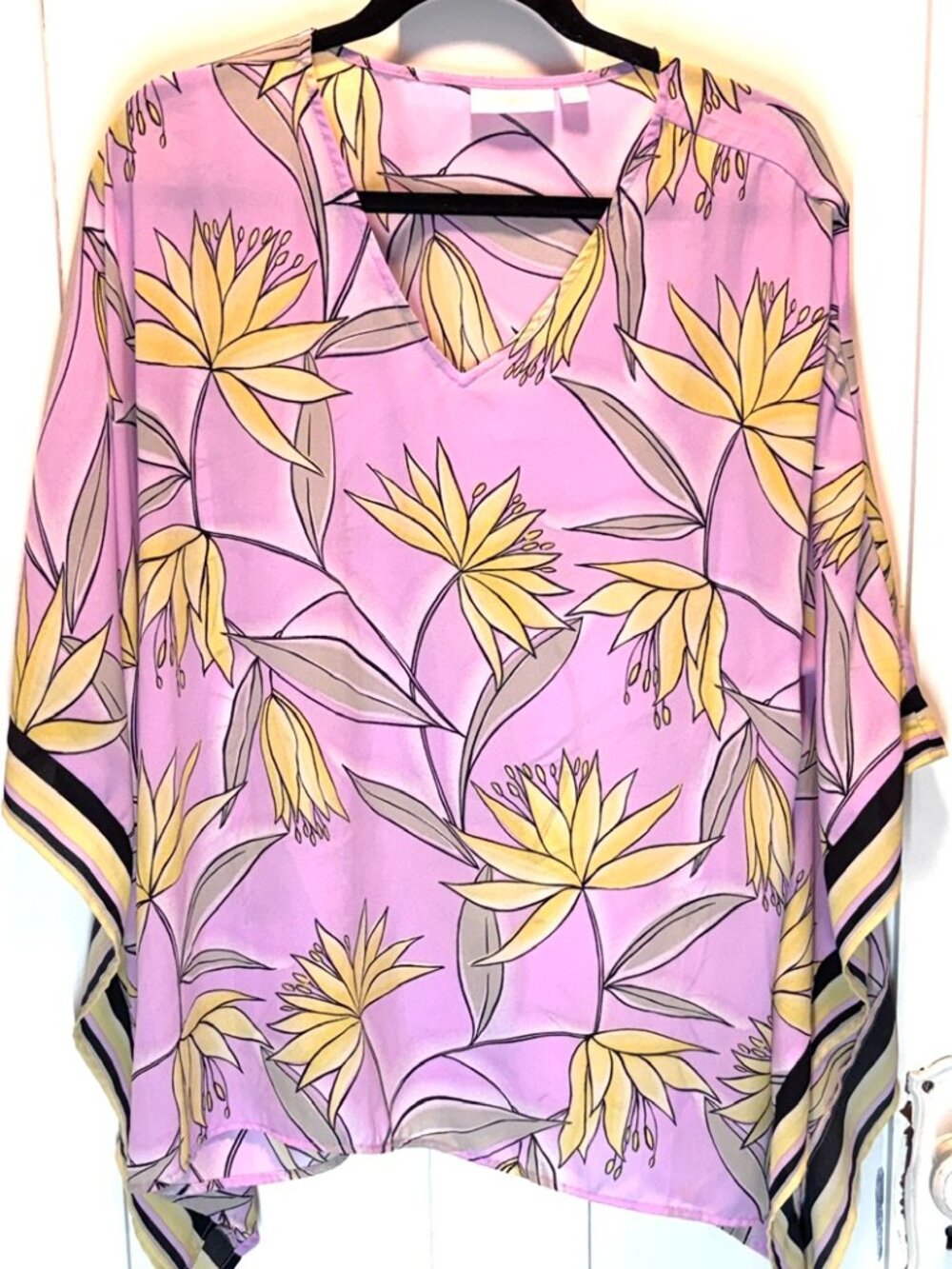 Floral V-Neck Poncho Top - Pink & Yellow